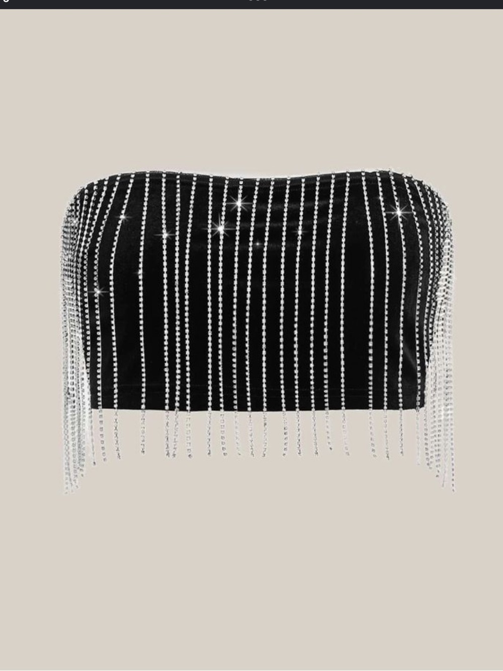 SHEIN Fringe Trim Crop Tube Top, black with Rhinestones, size XS, EUC